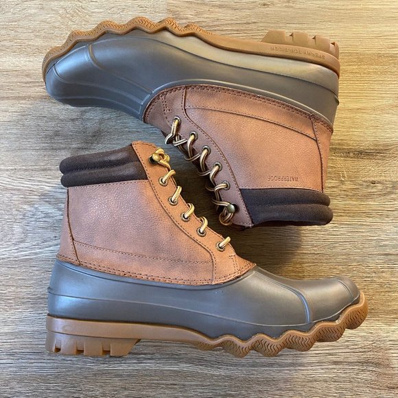 New Sperry Brewster Dark Tan Brown Waterproof Duck Boots STS14140 Size 10.5 - Picture 10 of 12
